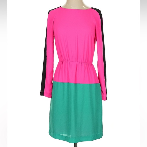 BCBGMAXAZRIA Marcel Neon Pink Color Block Cocktail Party Dress Size XXS - Picture 2 of 8